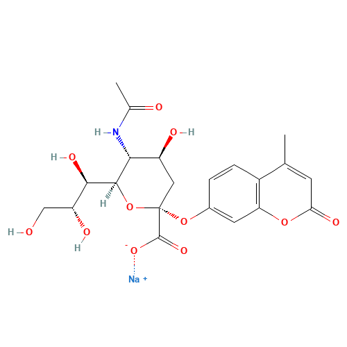 2'-(4-METHYLUMBELLIFERYL)-ALPHA-D-N-ACETYLNEURAMINIC ACID SODIUM SALT, 76204-02-9, FT-0608679, N-乙酰基-2-O-(4-甲基-2-氧代-2H-1-苯并吡喃-7-基)-alpha-神经氨酸一钠盐 2'-(4-METHYLUMBELLIFERYL)-ALPHA-D-N-ACETYLNEURAMINIC ACID SODIUM SALT, 76204-02-9, FT-0608679, N-乙酰基-2-O-(4-甲基-2-氧代-2H-1-苯并吡喃-7-基)-alpha-神经氨酸一钠盐